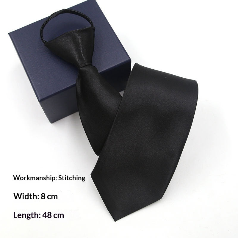 Mens Business Formal Zipper Tie With Blue Stripes - Glossy Black Sewing