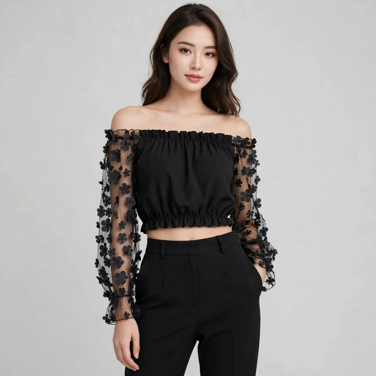 Floral Fairy Mesh-Patchwork Chiffon top