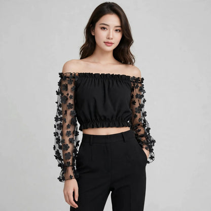 Floral Fairy Mesh-Patchwork Chiffon top