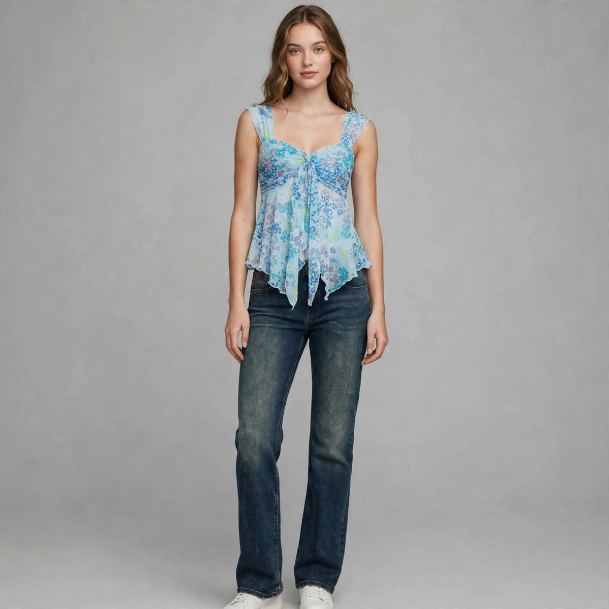 Fashionable New V-neck Strap Top With Bow