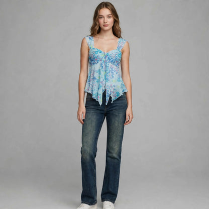 Fashionable New V-neck Strap Top With Bow