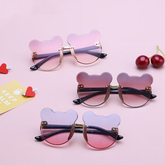 Cat Ear Kids Frameless Sunglasses - Cute PC Gold Frame Lenses - Gold Frame Double Grey Sheet