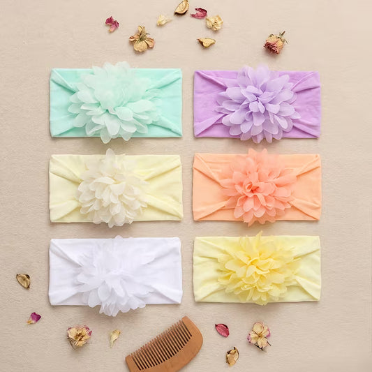 6-Piece Baby 3D Chiffon Flower Nylon Headbands - Macaron Colors - 10Style