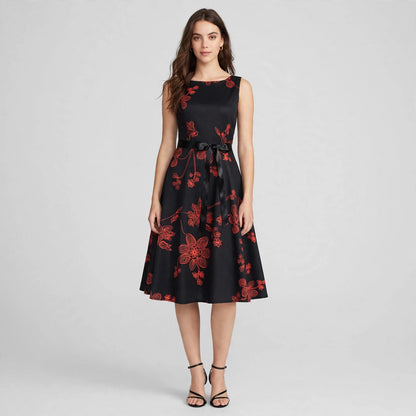 Retro Hepburn Style Slim Large Swing Dress Free Cloth Belt
