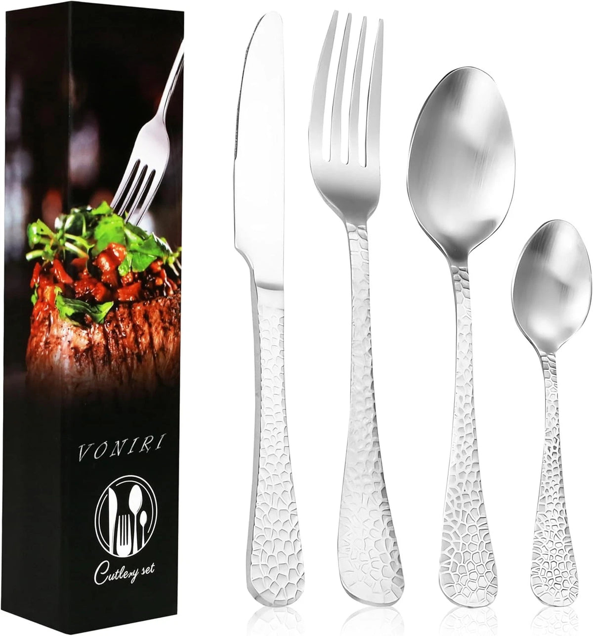 16Pcs Knife Forks & Spoons and Teaspoons Stainless Steel set - Honeycomb Pattern