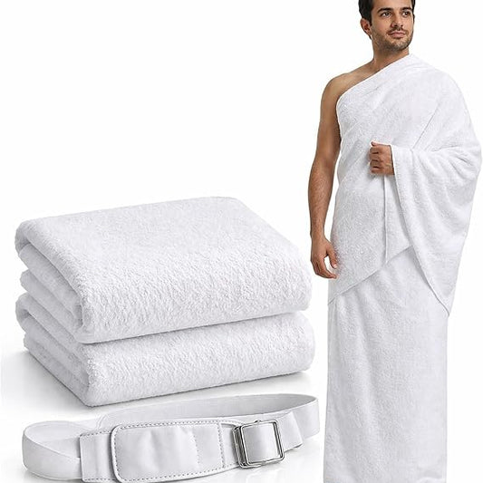 Men's Ihram Set with Hajj Belt - Soft Towel Fabric White - Default Title