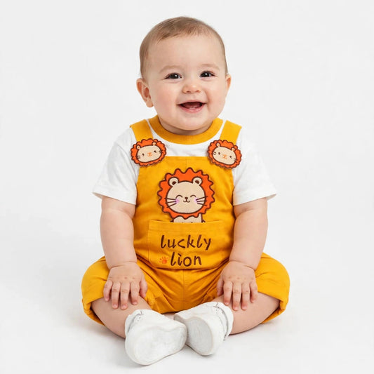 Baby Born Summer Cartoon Short-sleeved Overalls Romper - Khaki / 100cm