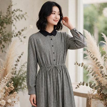 Stylish Plaid Drawstring Casual Dress