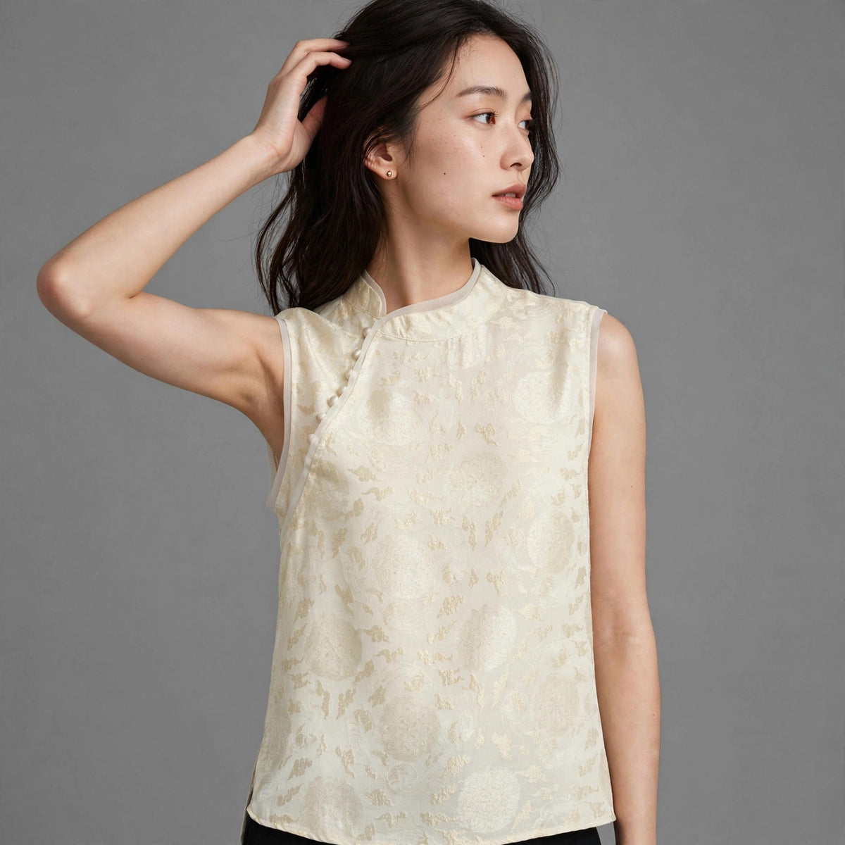 Chinese-style National-flavor Jacquard Straight-shoulder Cross-over top