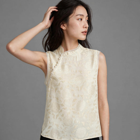 Chinese-style National-flavor Jacquard Straight-shoulder Cross-over top