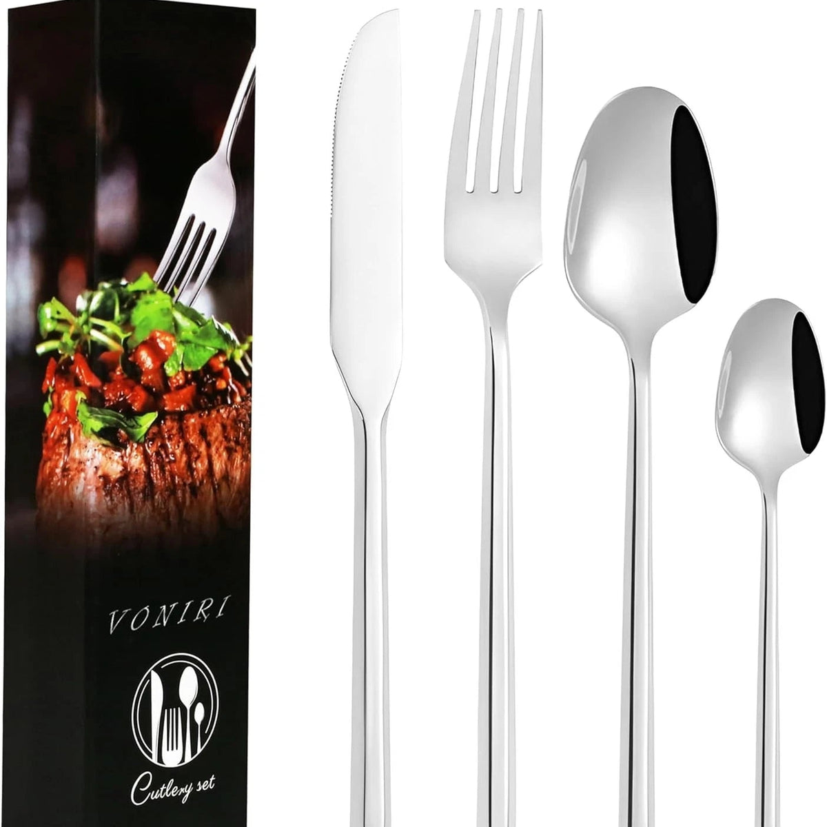 16Pcs Knife Forks & Spoons and Teaspoons Stainless Steel set - simple