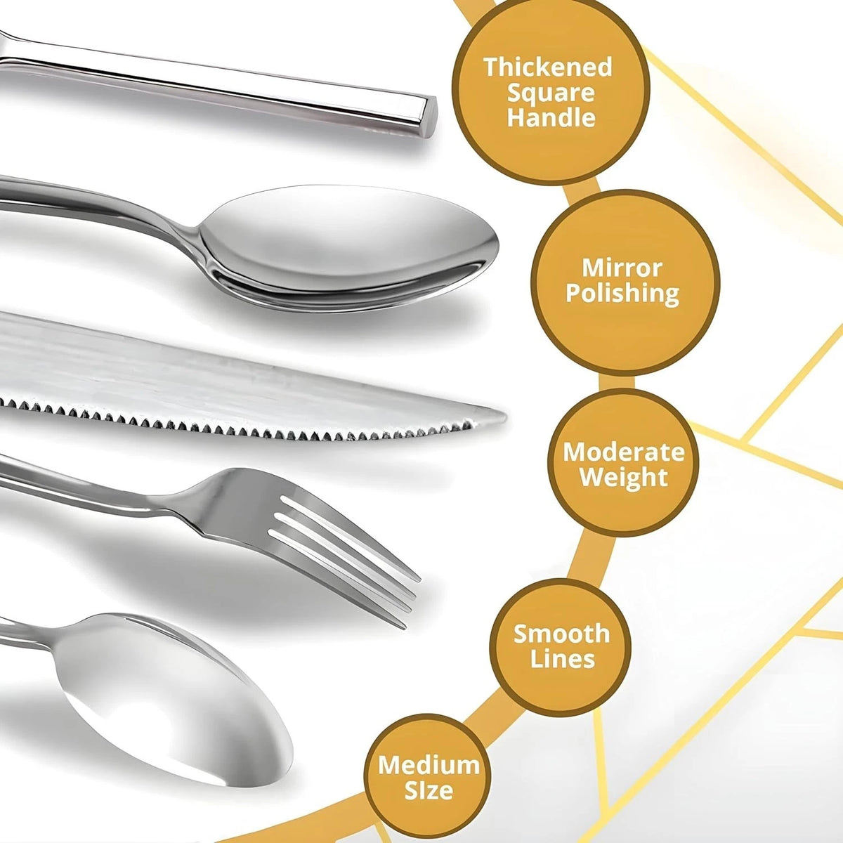 16Pcs Knife Forks & Spoons and Teaspoons Stainless Steel set - Two-Tone Finish