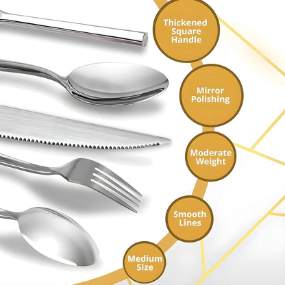 16Pcs Knife Forks & Spoons and Teaspoons Stainless Steel set - Two-Tone Finish