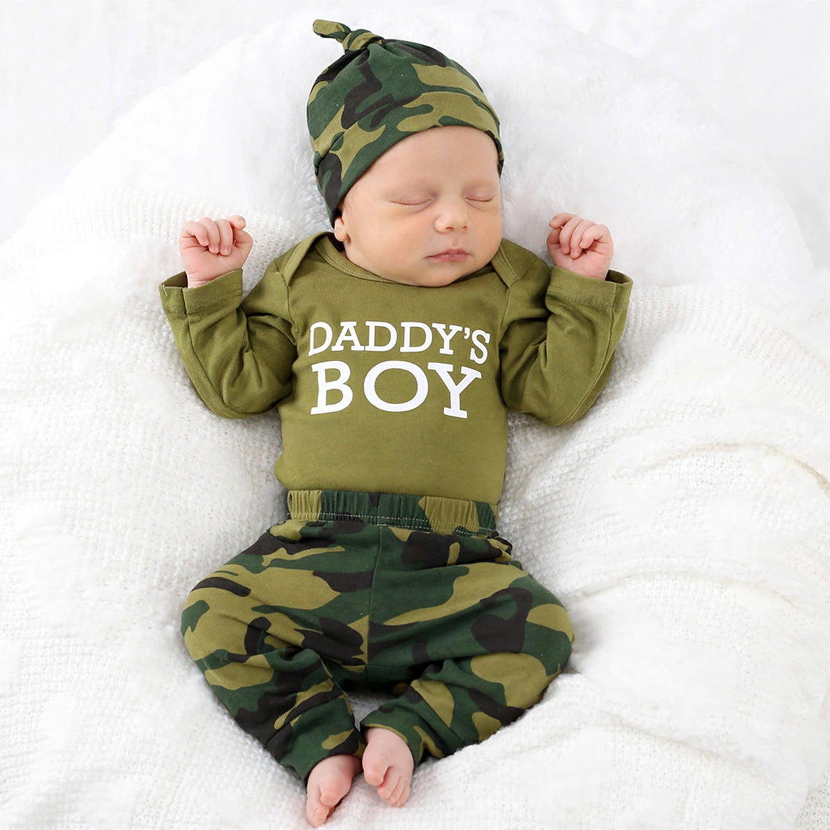 New baby born Letter Camouflage Printed Set - Green / Female / 100cm