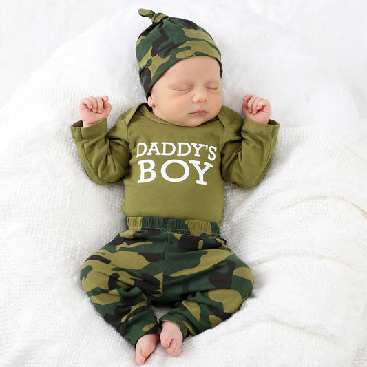 New baby born Letter Camouflage Printed Set - Green / Female / 100cm